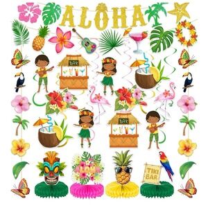 Luau Party Decorations Hawaiian Aloha Banner Hanging Swirls